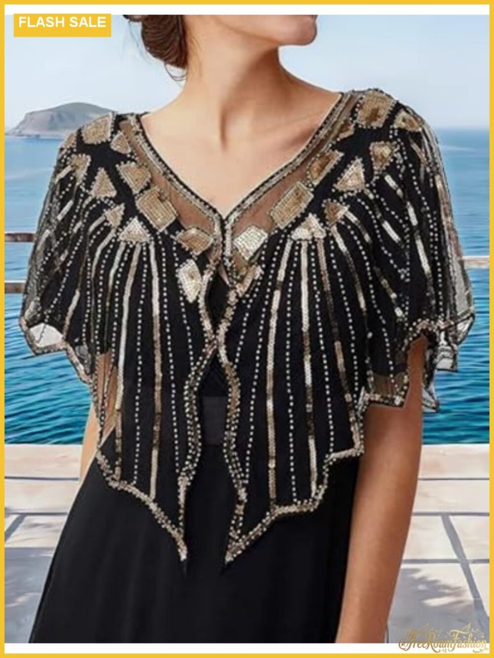 Sequin Beaded Shawl Wrap for Evening Wear Weddings Flapper Cover Up